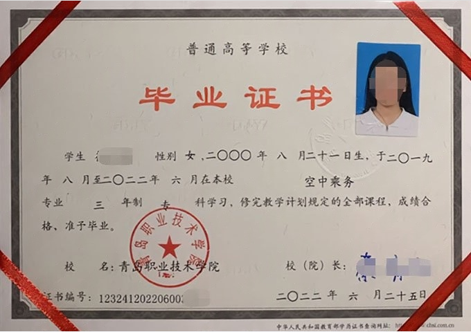 丹棱青岛职业技术学院毕业证样本图片